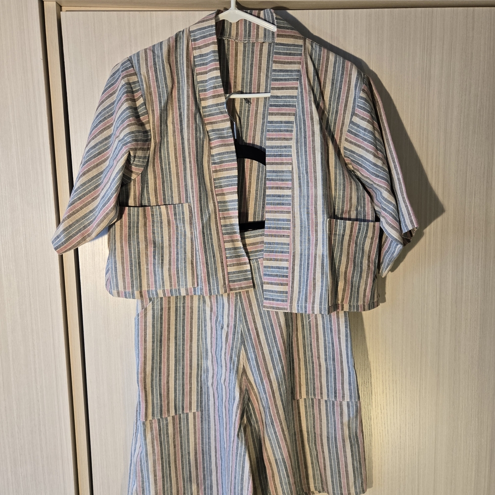 Striped Two-Piece Jacket and Pants Set - Pastel Multi